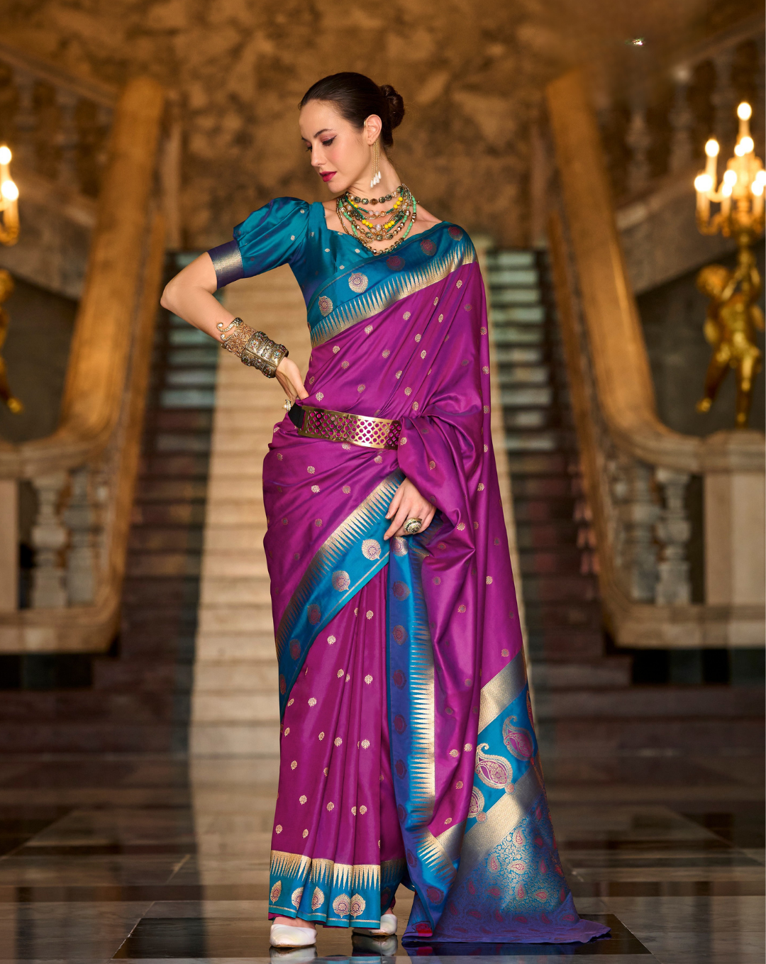 Purple Banarasi  soft Silk saree