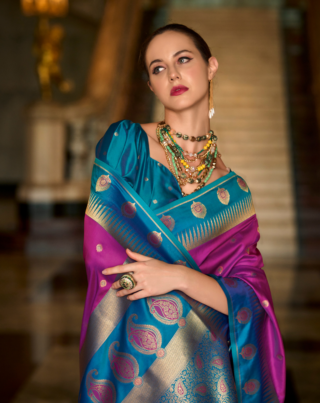 Purple Banarasi  soft Silk saree