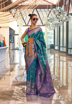 Blue Self Contrast Chaap Handloom Weaving Saree