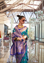Blue Self Contrast Chaap Handloom Weaving Saree