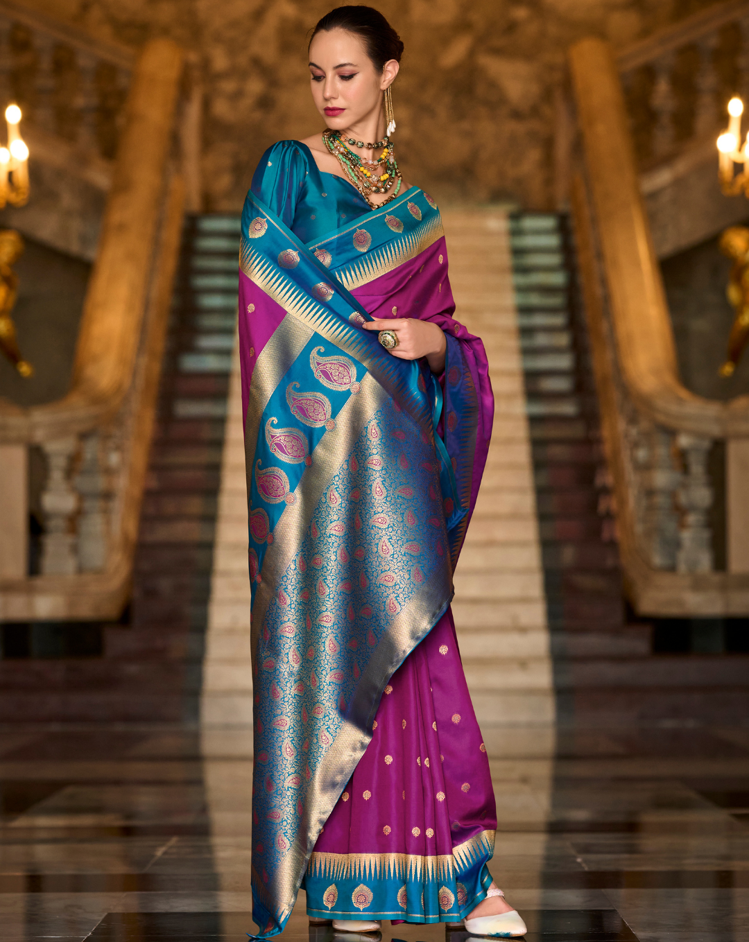Purple Banarasi  soft Silk saree