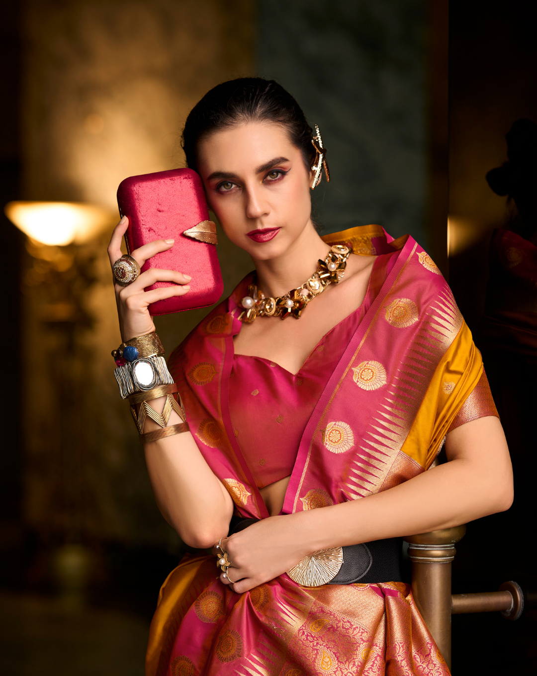 Orange  Banarasi soft Silk saree