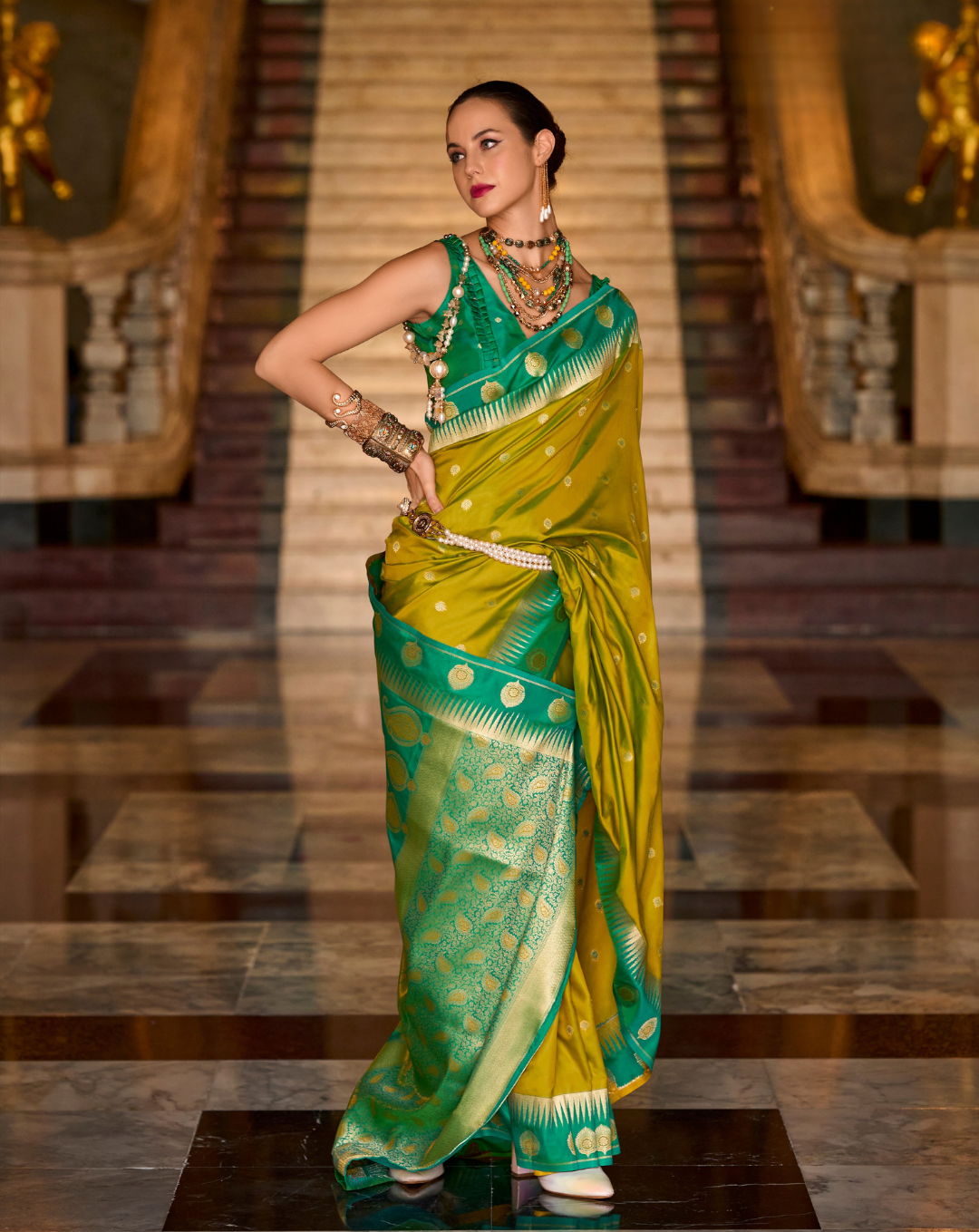 Olive Green   Banarasi Soft Silk saree