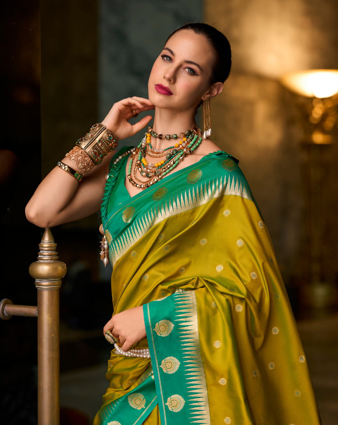 Olive Green   Banarasi Soft Silk saree