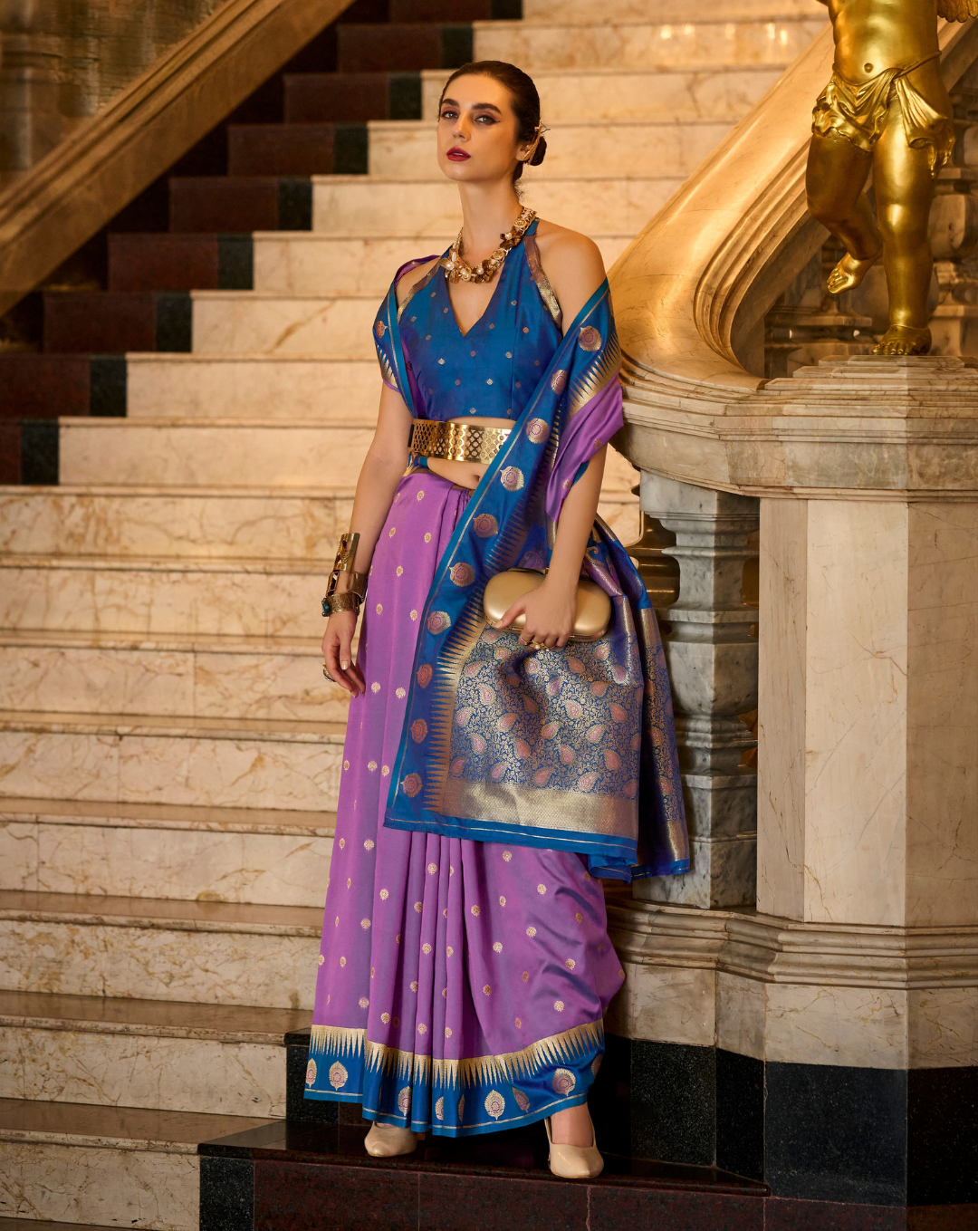 Lilac  Banarasi soft Silk saree