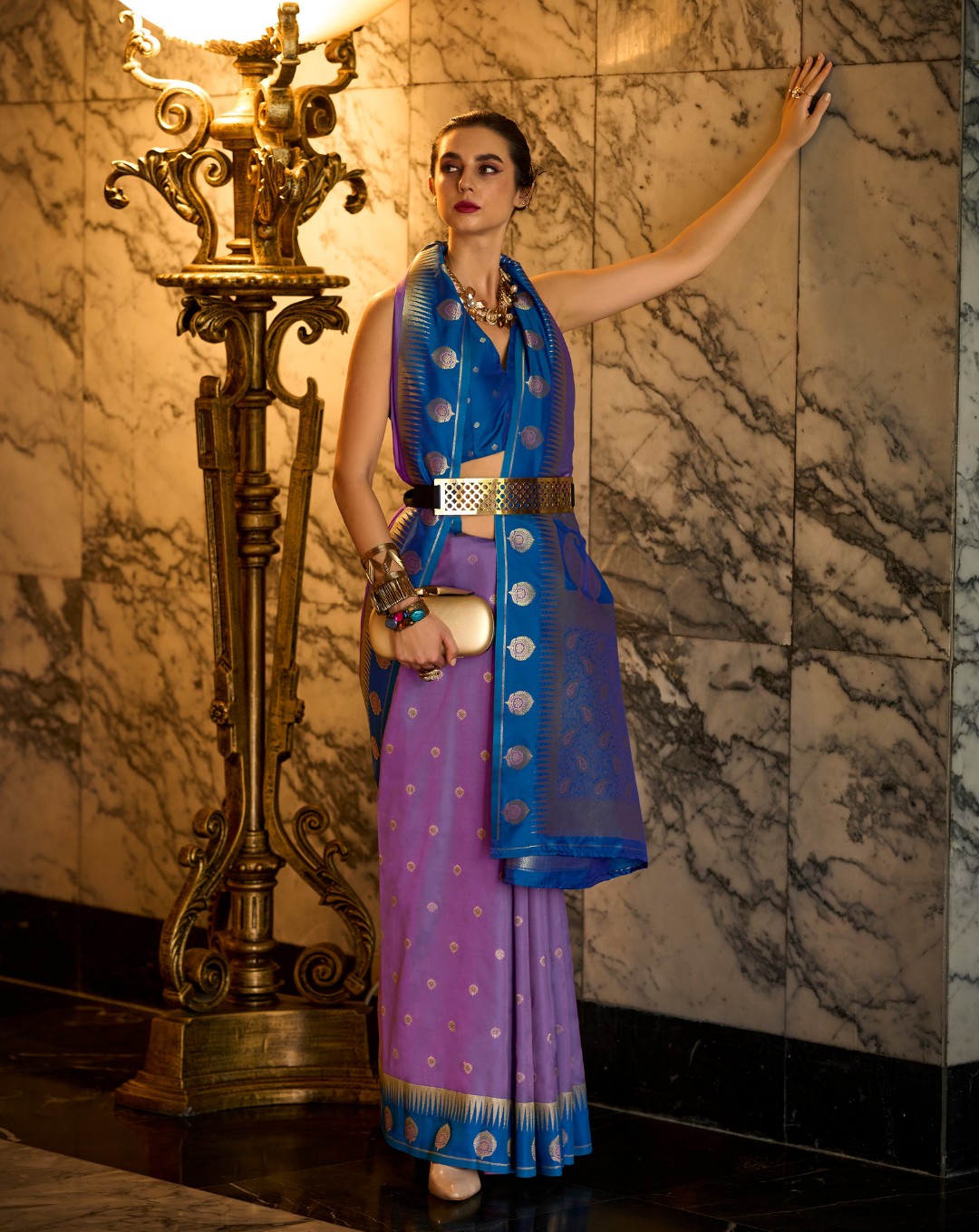 Lilac  Banarasi soft Silk saree
