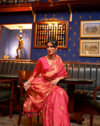 Peach Satin Silk zari weaved saree