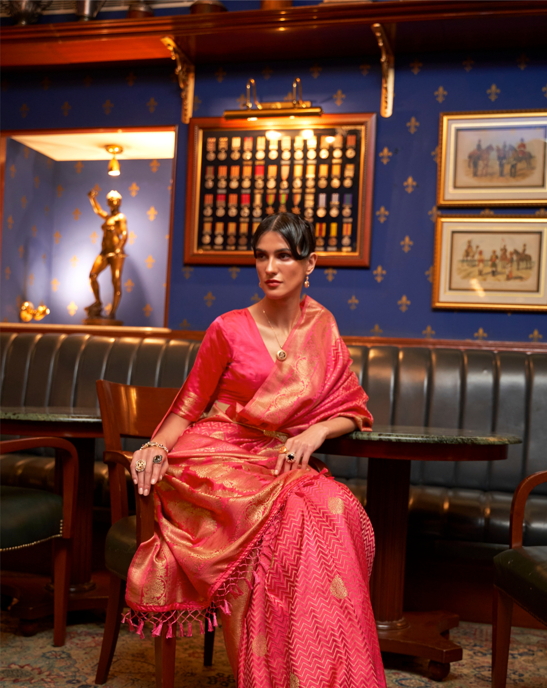 Peach Satin Silk zari weaved saree