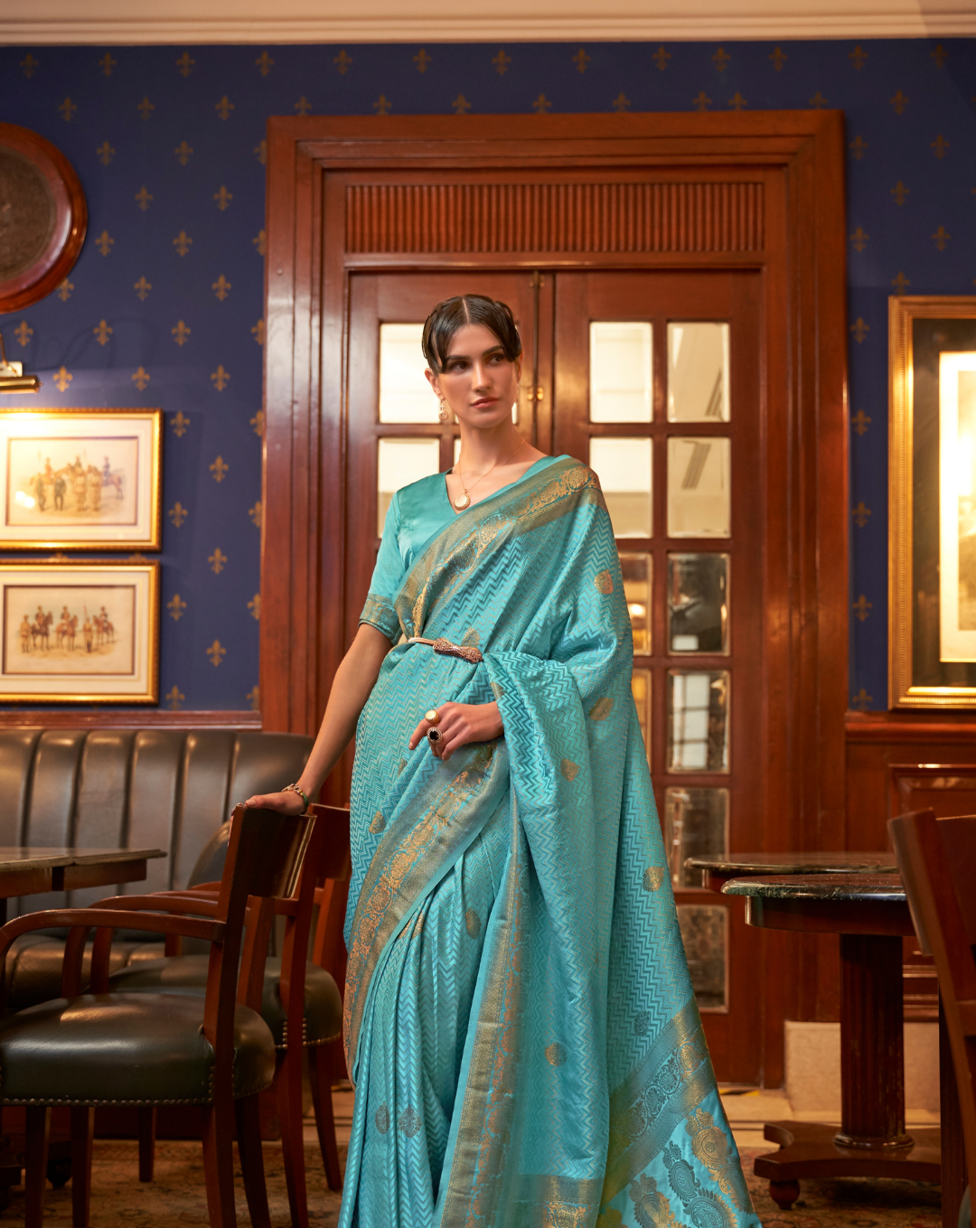 Blue  Satin Silk zari weaved saree