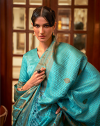 Blue  Satin Silk zari weaved saree