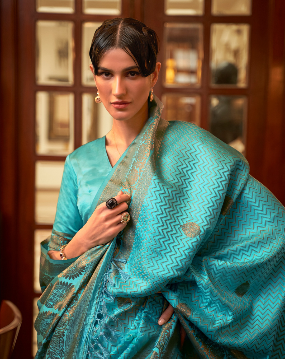 Blue  Satin Silk zari weaved saree