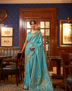 Blue  Satin Silk zari weaved saree