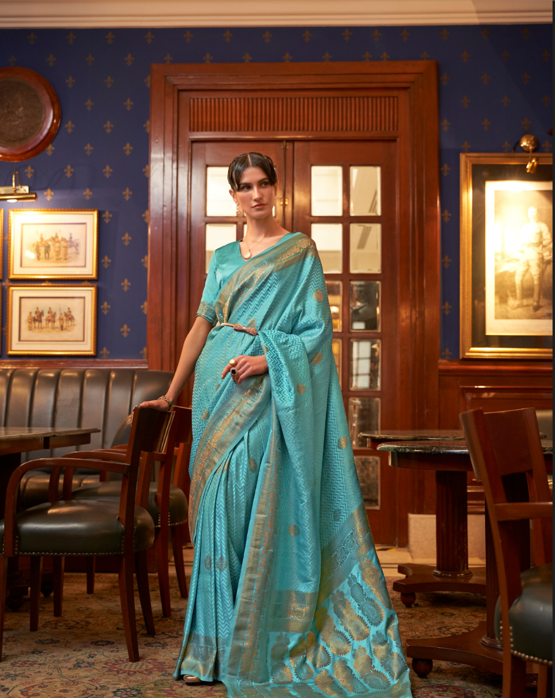 Blue  Satin Silk zari weaved saree