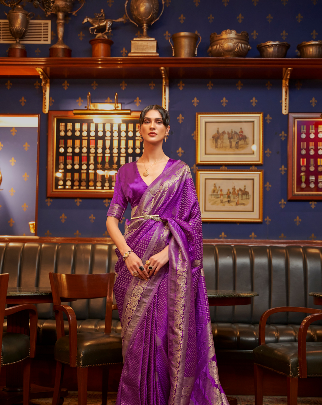 Purple  Satin Silk zari weaved saree