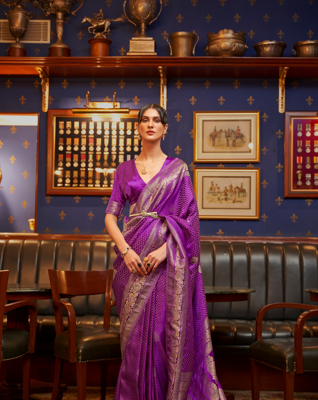 Purple  Satin Silk zari weaved saree