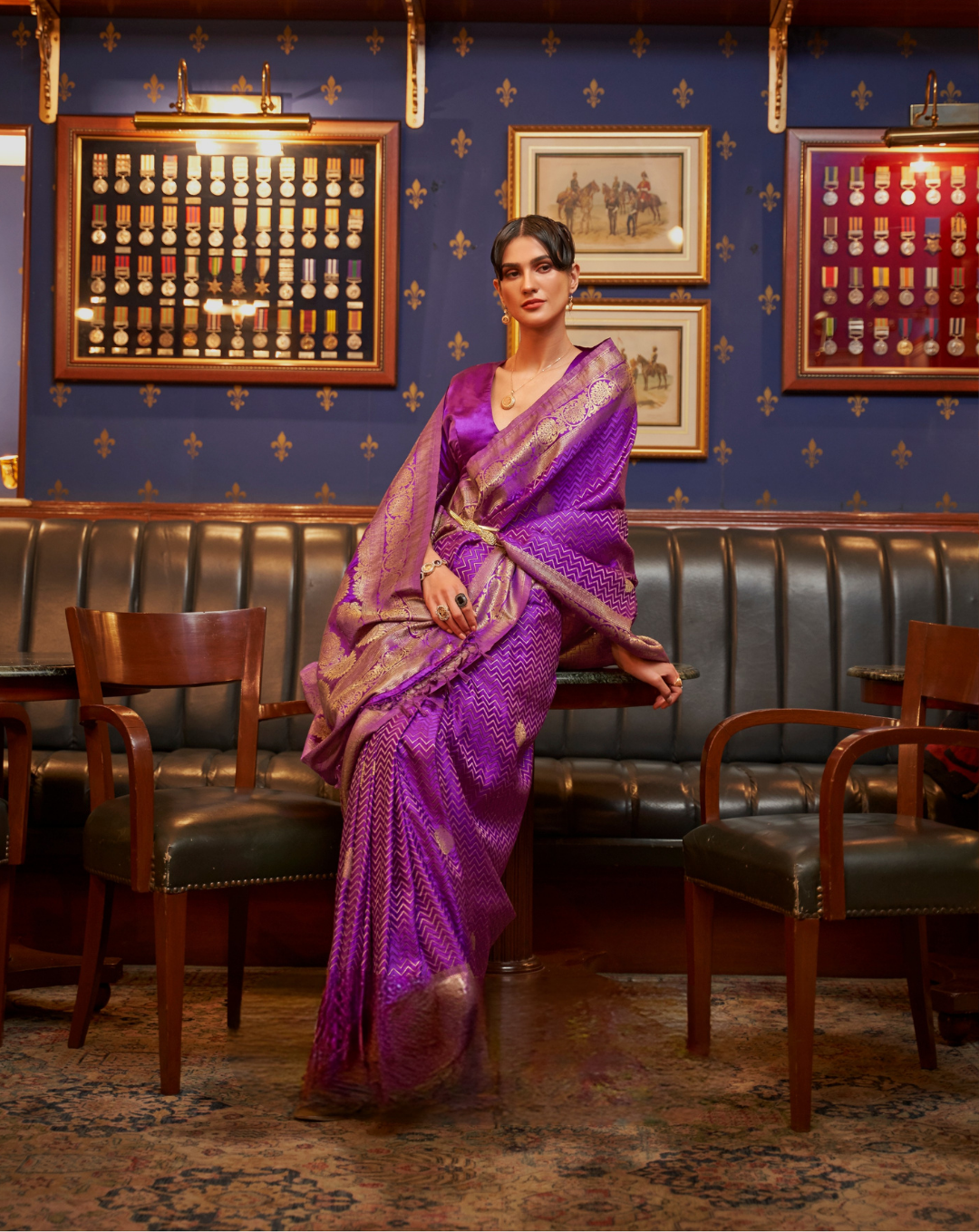 Purple  Satin Silk zari weaved saree
