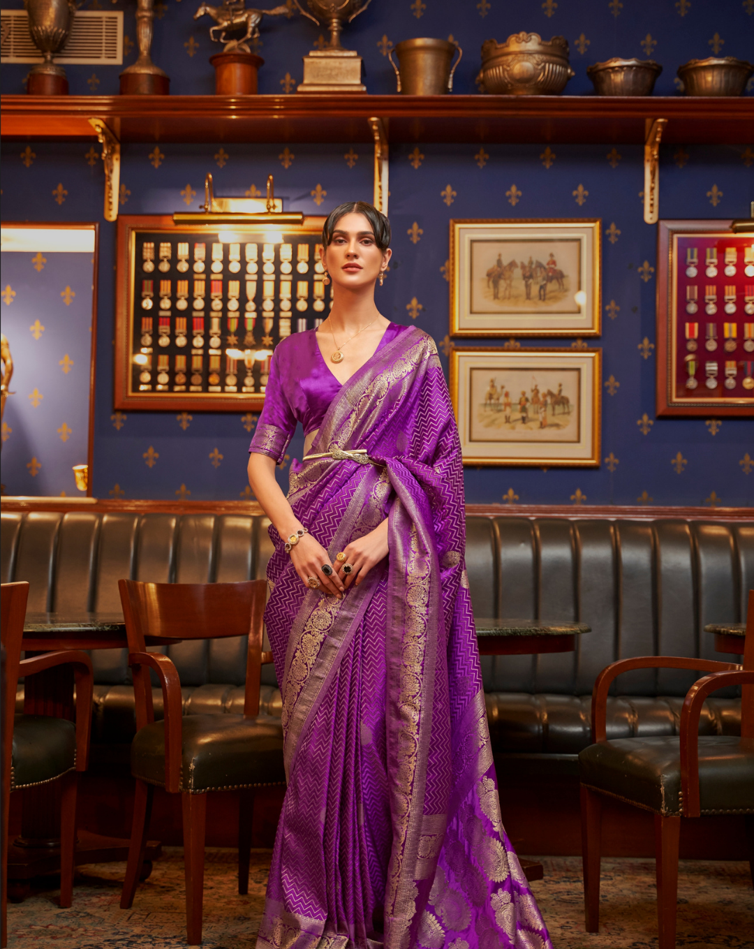 Purple  Satin Silk zari weaved saree