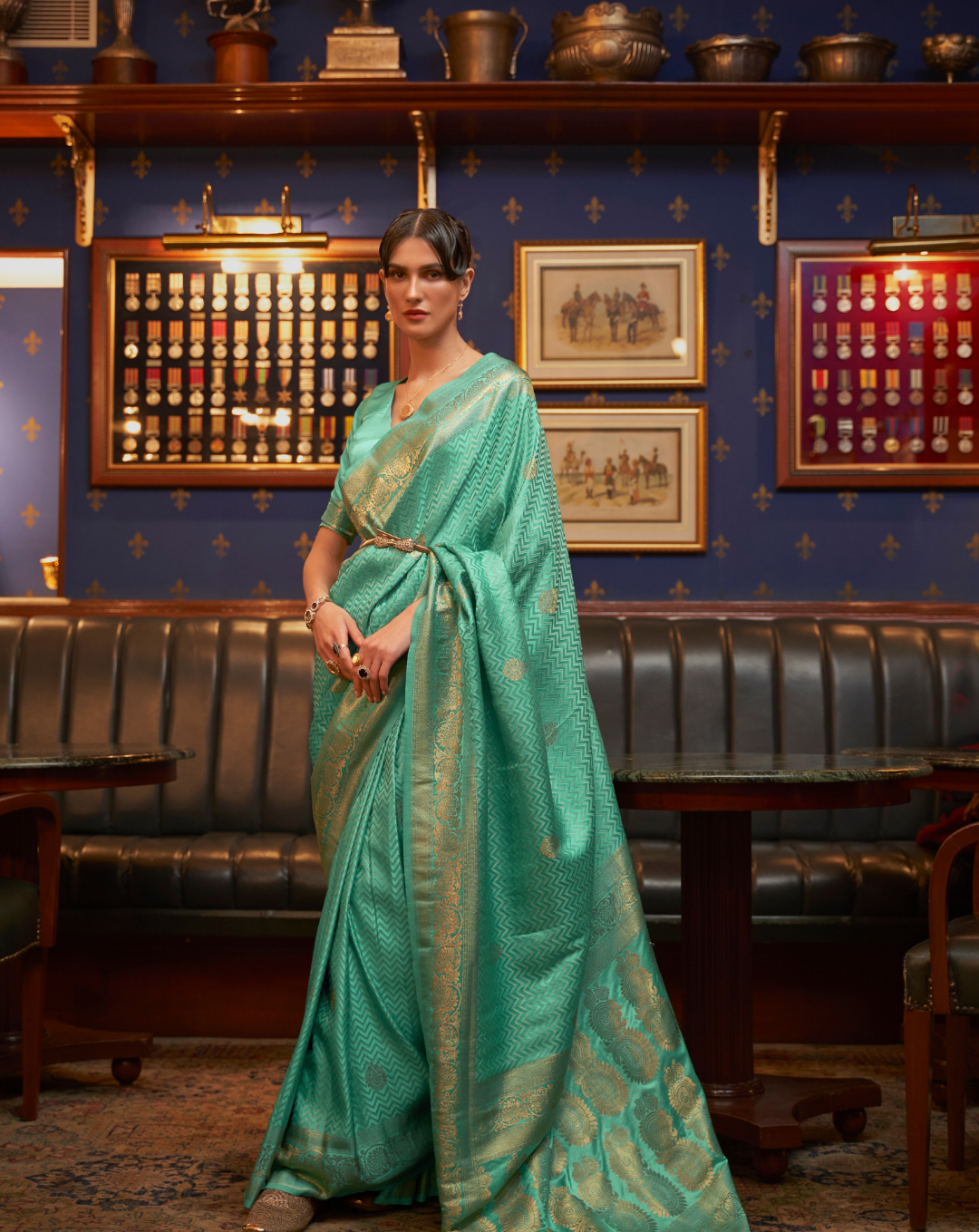 Light blue Satin Silk zari weaved saree