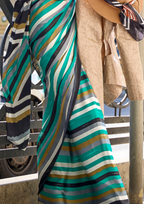 Green Print Satin Crepe Sarees