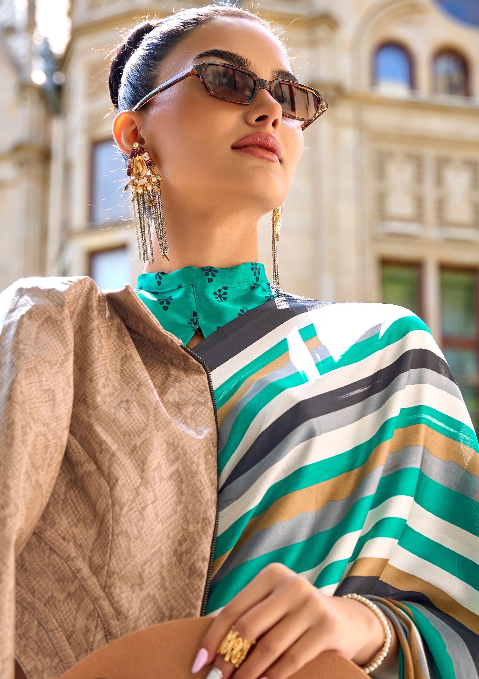 Green Print Satin Crepe Sarees
