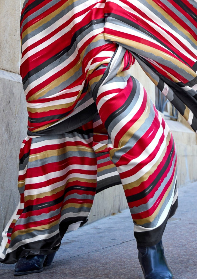Red Print Satin Crepe Sarees