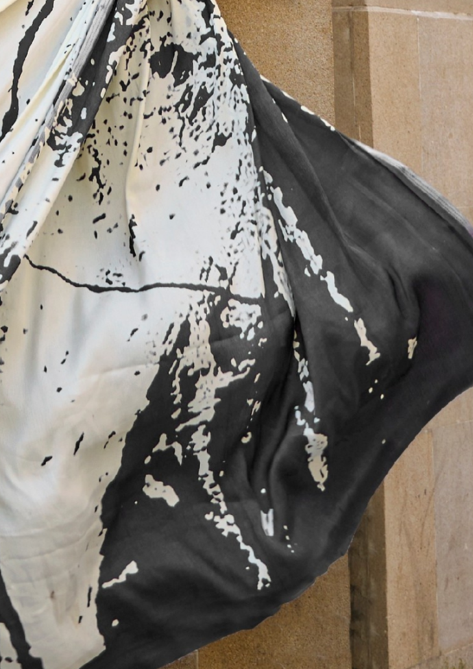 Off White Print Satin Crepe Sarees