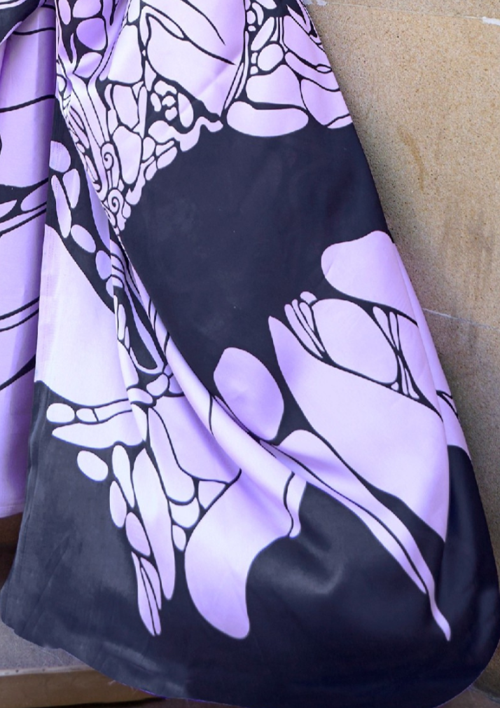Lilac Print Satin Crepe Sarees