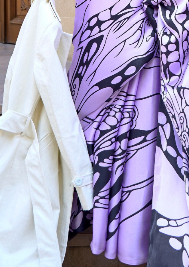Lilac Print Satin Crepe Sarees