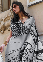 Grey Print Satin Crepe Sarees
