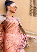 Orange Print Satin Crepe Sarees