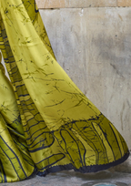 Olive Green Print Satin Crepe Sarees