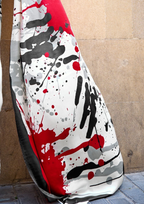 Red and White Print Satin Crepe Sarees