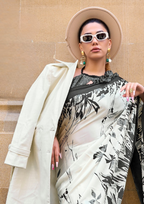 Black and White Print Satin Crepe Sarees
