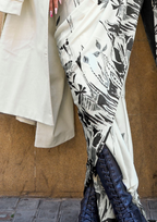 Black and White Print Satin Crepe Sarees