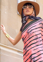 Coral Pink Print Satin Crepe Sarees