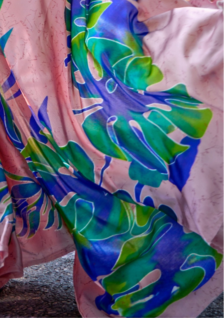 Mauve Pink Print Satin Crepe Sarees