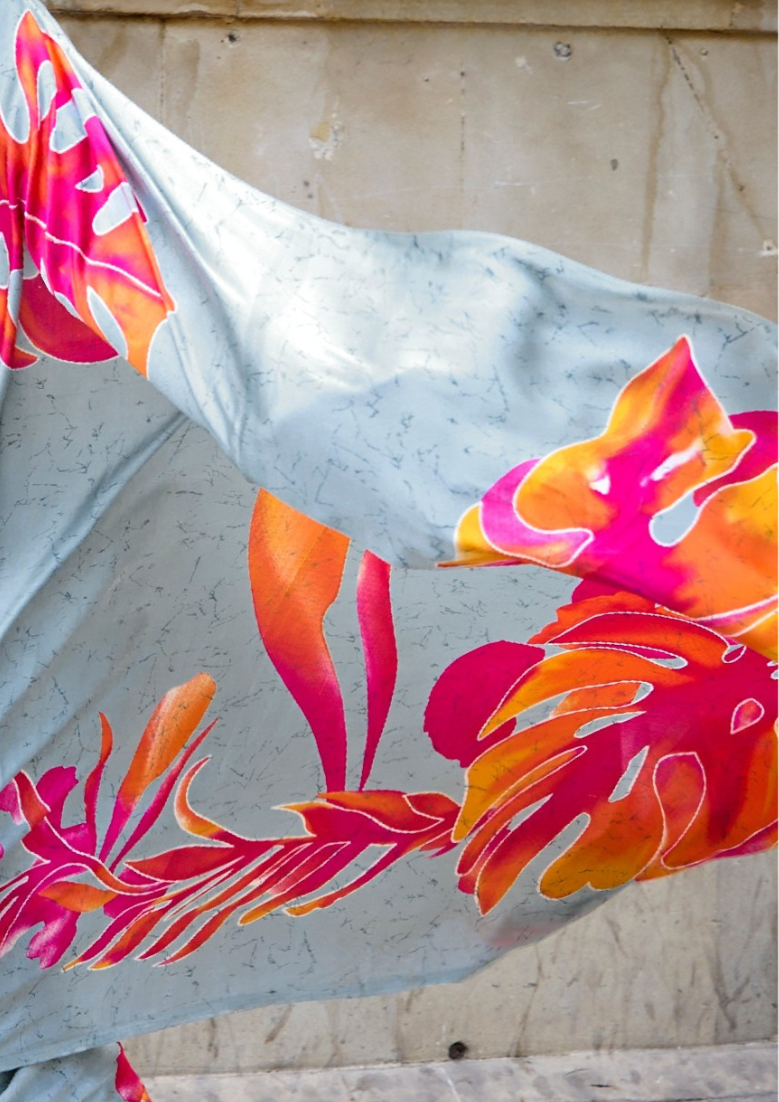 Silver Print Satin Crepe Sarees