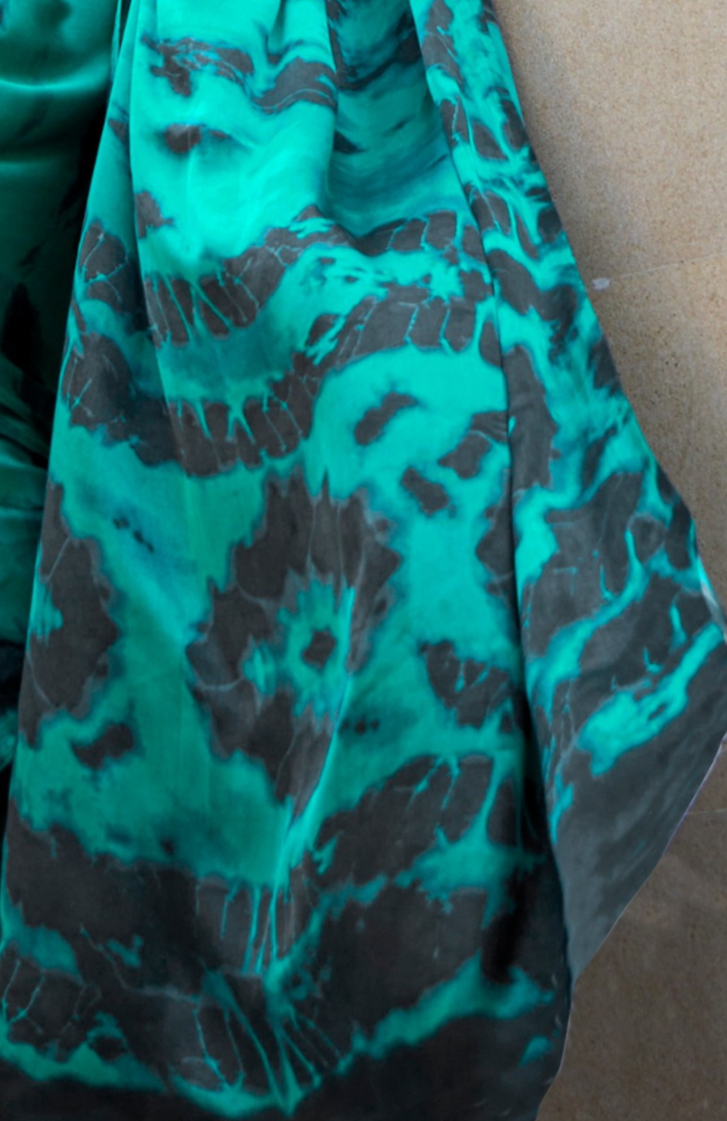 Emerald Green Print Satin Crepe Sarees