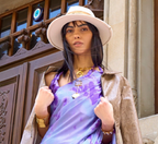 Lavender and Purple Print Satin Crepe Sarees