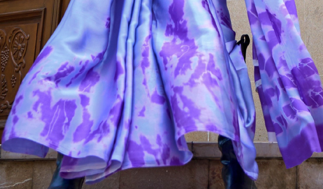 Lavender and Purple Print Satin Crepe Sarees