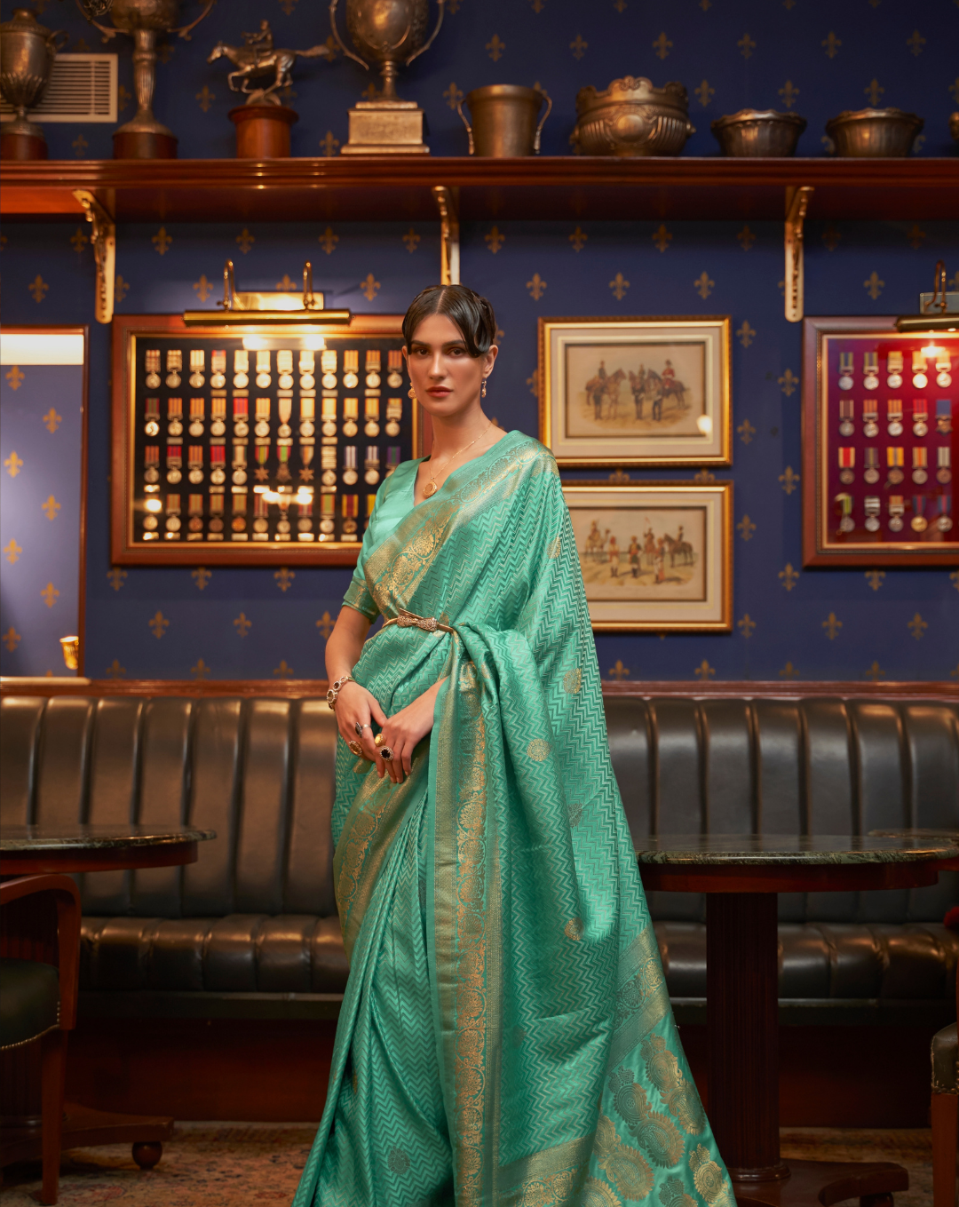 Light blue Satin Silk zari weaved saree