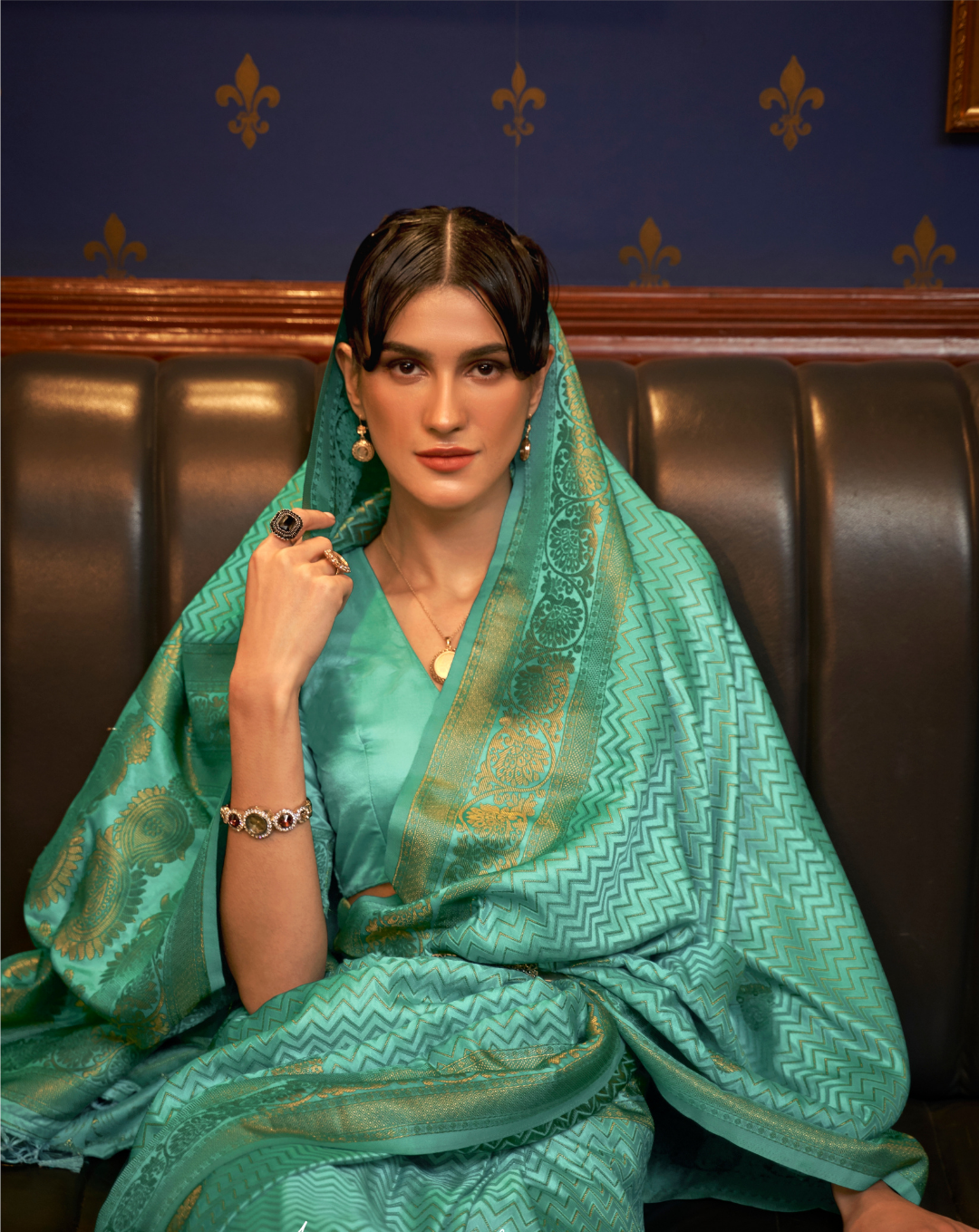 Light blue Satin Silk zari weaved saree