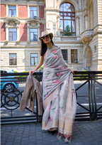 Grey Print Satin Organza Weaving Saree
