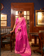 Pink Satin Silk zari weaved saree