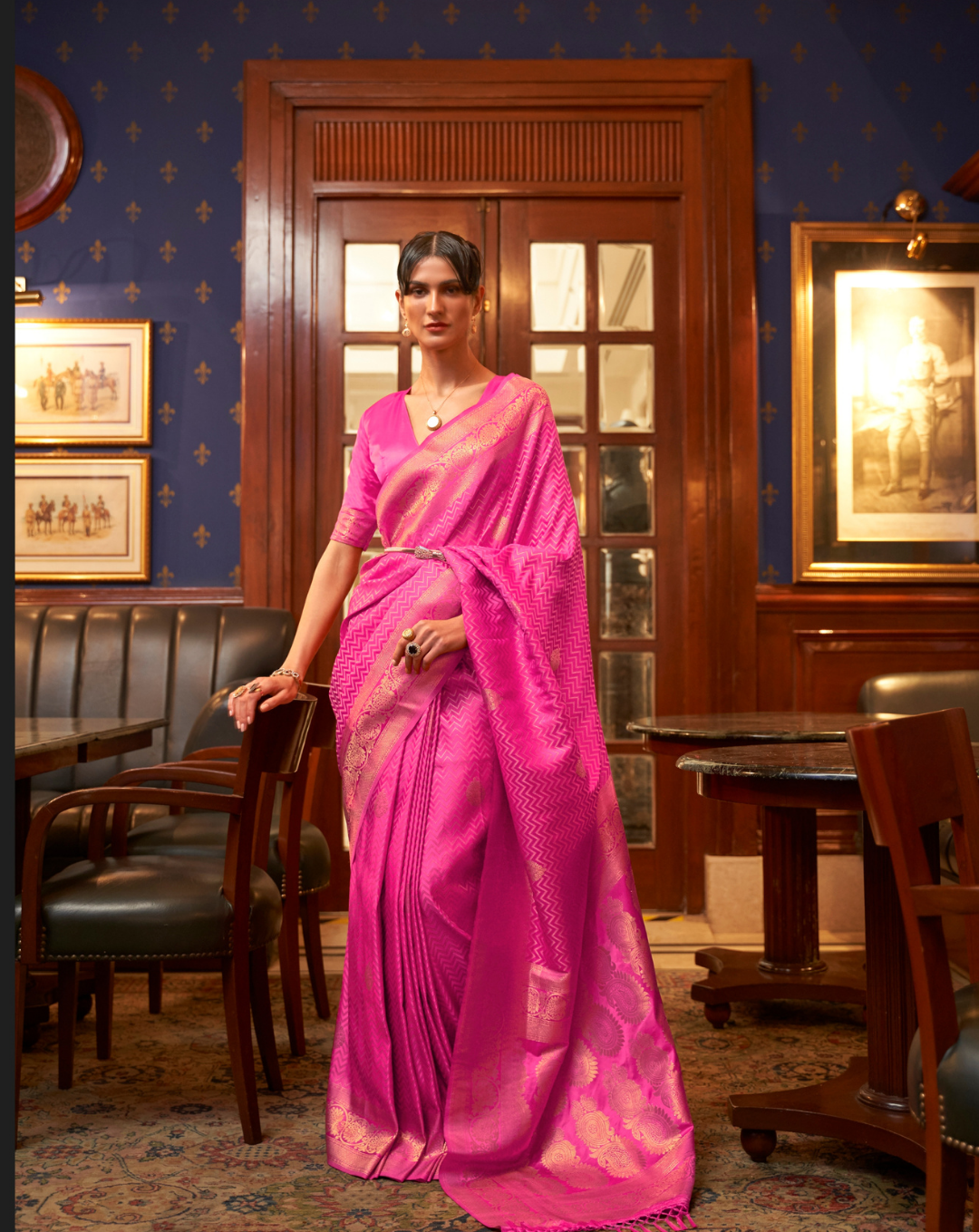 Pink Satin Silk zari weaved saree