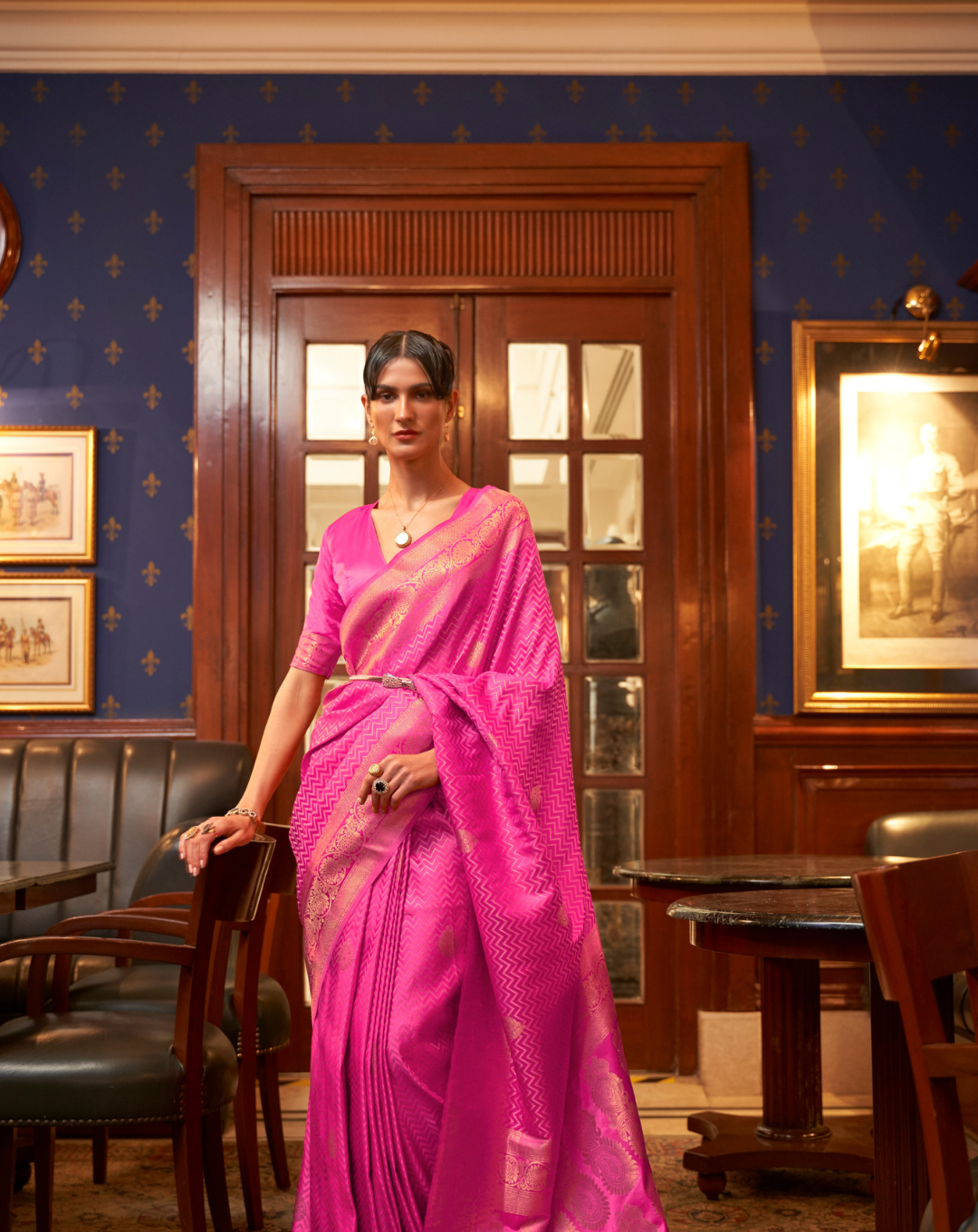 Pink Satin Silk zari weaved saree