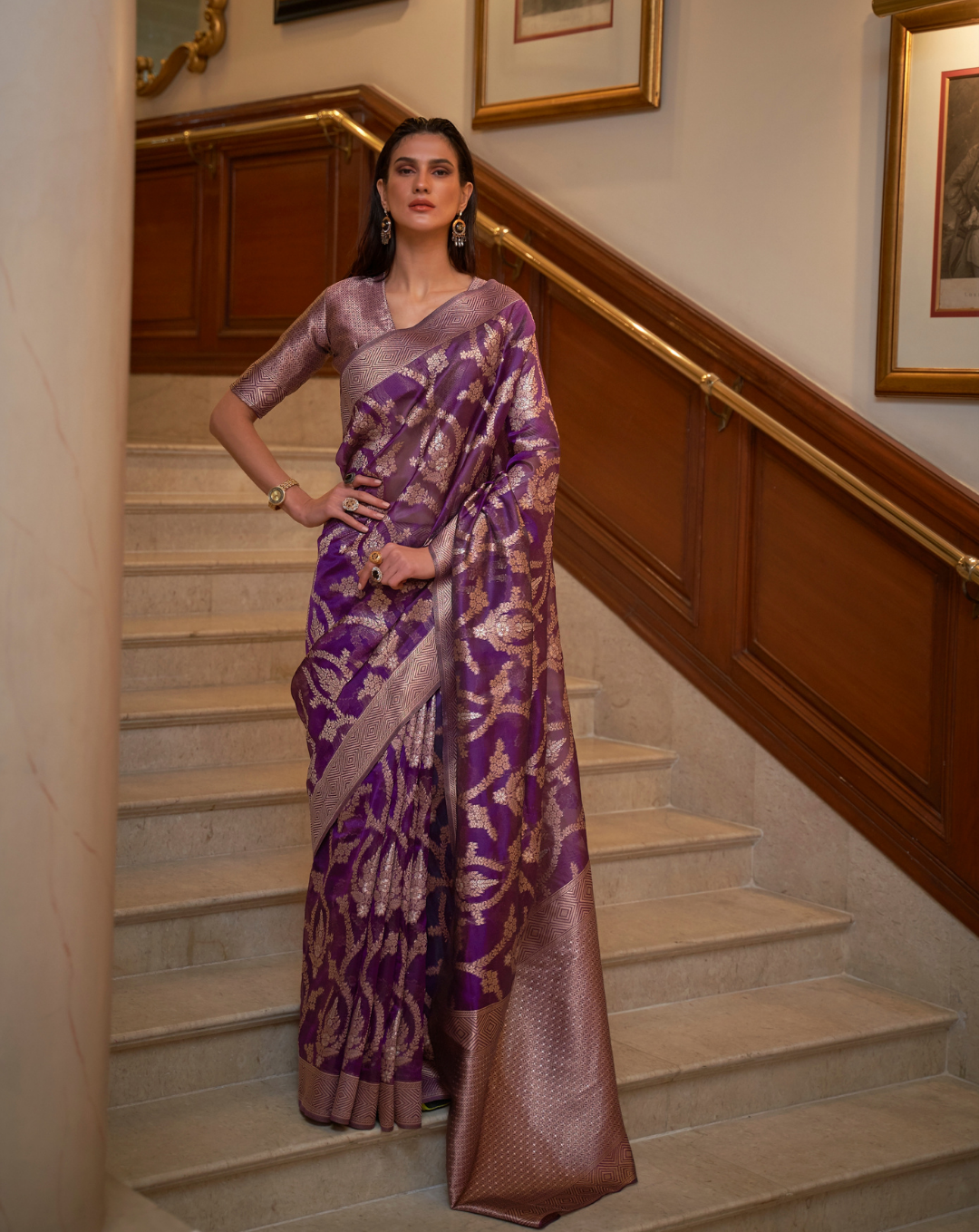 Purple Two toned Organza woven Saree