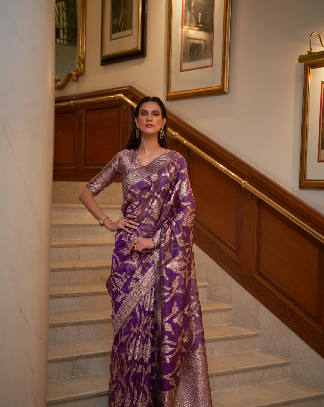 Purple Two toned Organza woven Saree