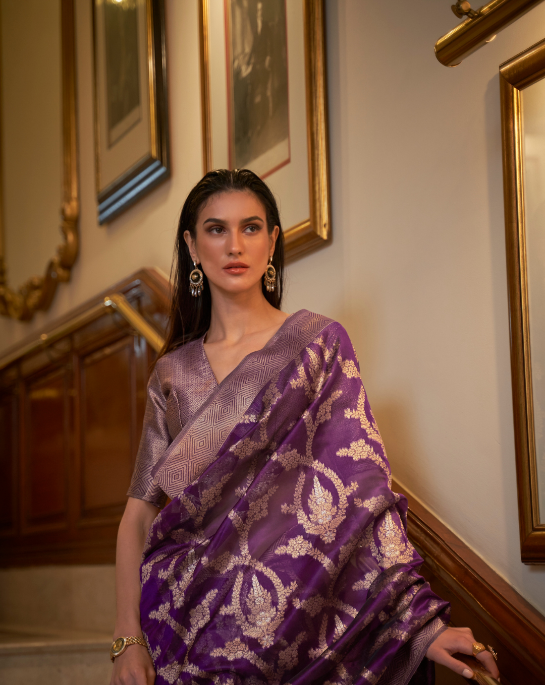 Purple Two toned Organza woven Saree