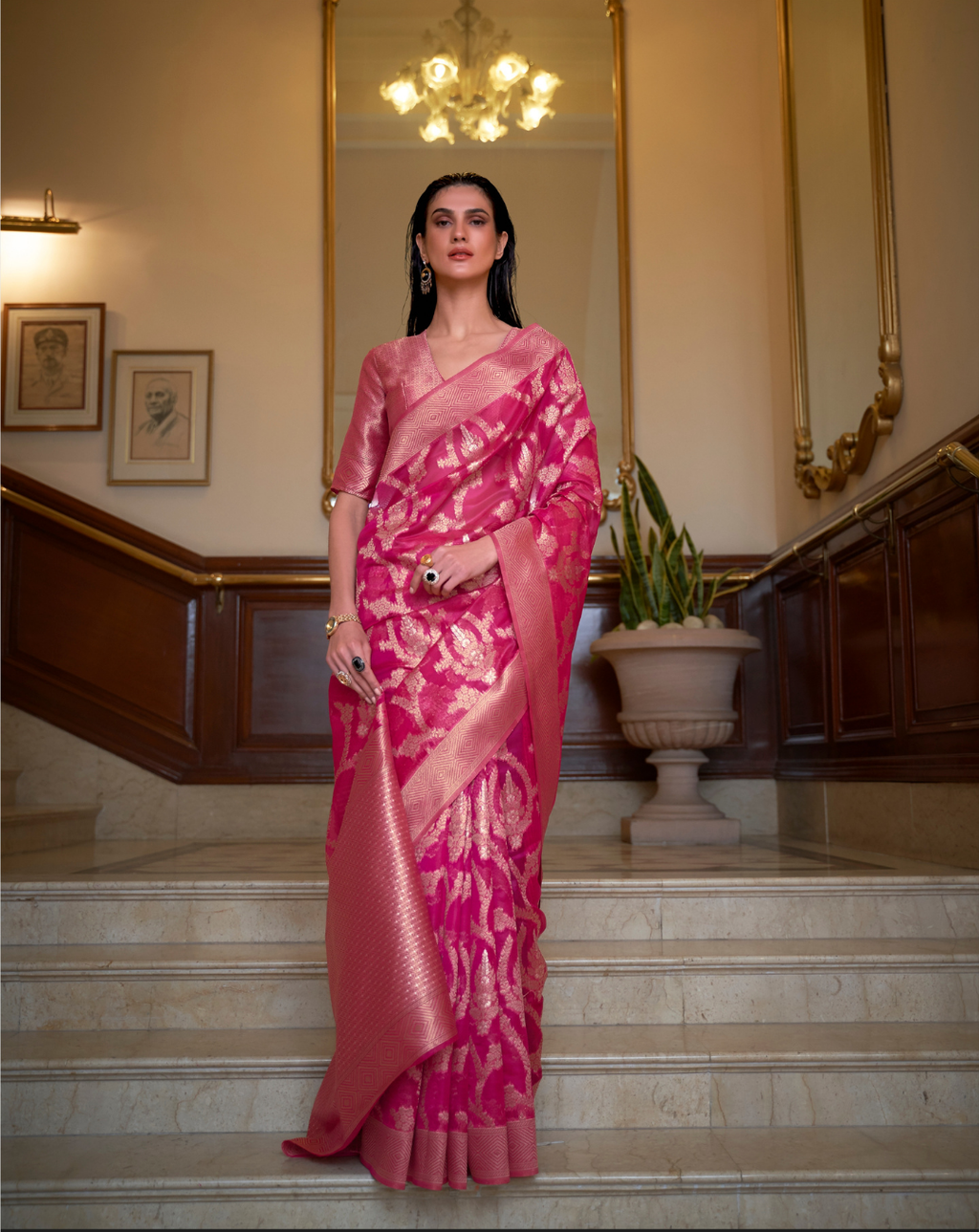 Pink Two toned Organza woven Saree